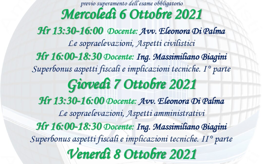 Corso Telematico di Aggiornamento Professionale – 6/7/8 ottobre 2021