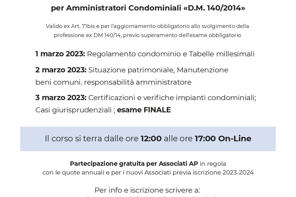 Corso Telematico di Aggiornamento Professionale – 1/2/3 marzo 2023